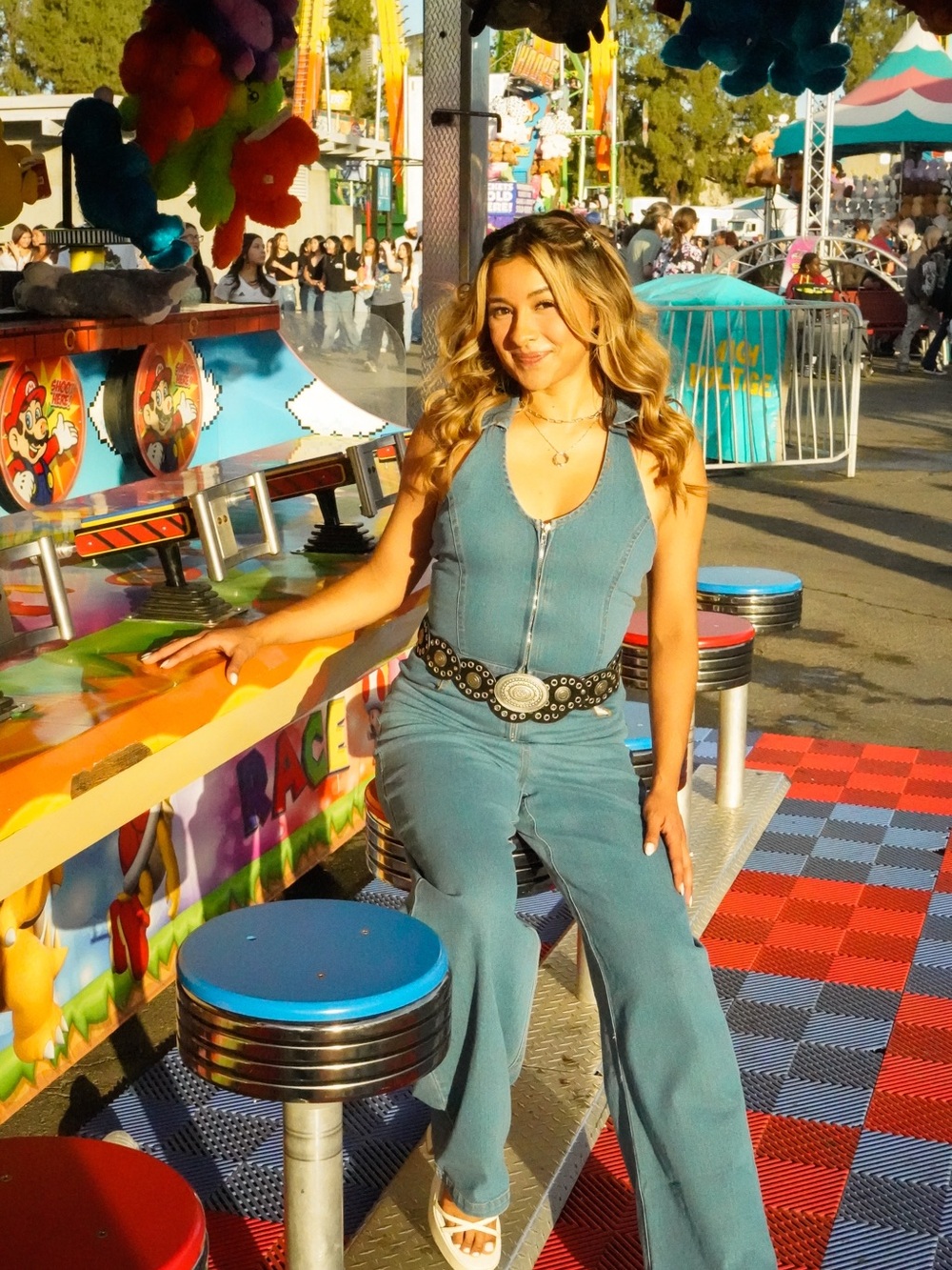 Sleeveless Zip-Front Denim Jumpsuit in Blue